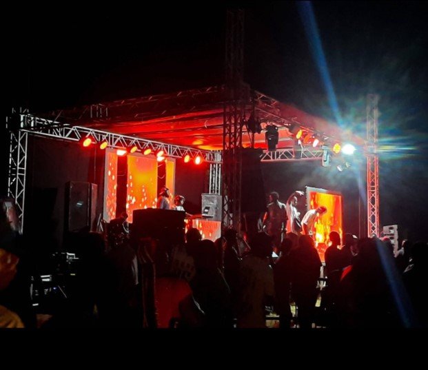 Lighting rig in full effect at a night event